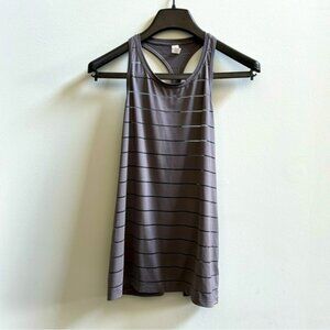 Athleta Gray High Neck Stripe Mesh Racerback Chi Tank Top, Size Small.